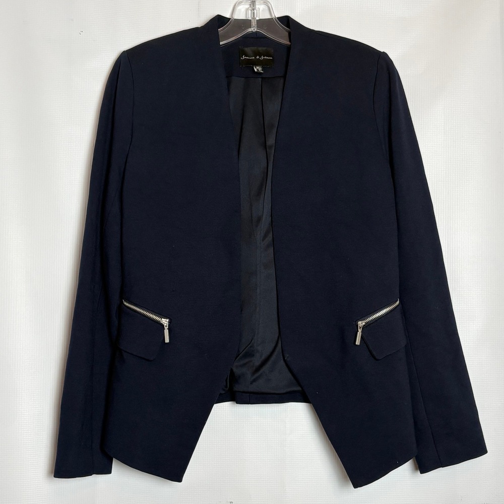 Jasmine & Juliana‎ Navy Open Front Blazer Zipper Pockets Womens S Career Preppy